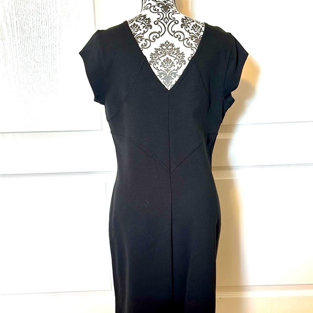 Black Athleta Ponte Illusion Dress, Crew neckline, Cap Sleeves, V back - Picture 4 of 7